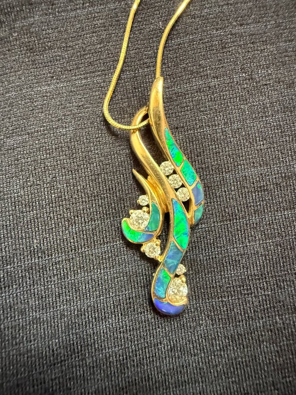 NaHoku Waterfall Opal and Diamond Pendant on 14k Gold Chain